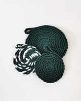 Braided Coasters Set : Deep Green Forest